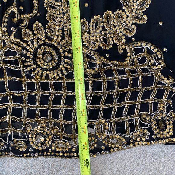 XL‎ Modest Ethnic Abaya Kaftan Maxi Evening Dress Muslim Black Gold Beaded - Picture 6 of 16